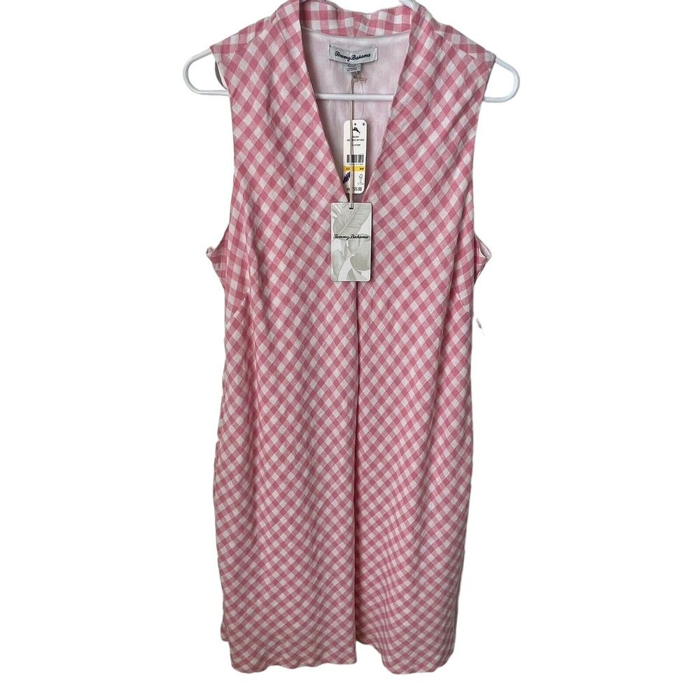 NEW Tommy Bahama Pink Gingham Shift Dress Medium Bonita Check Linen Blend NWT